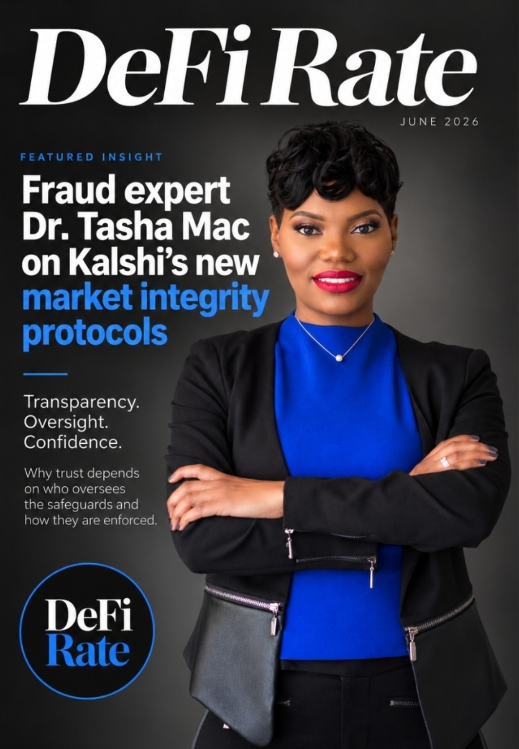 DeFi Rate featured insight — Fraud expert Dr. Tasha Mac on Kalshi’s new market integrity protocols, June 2026