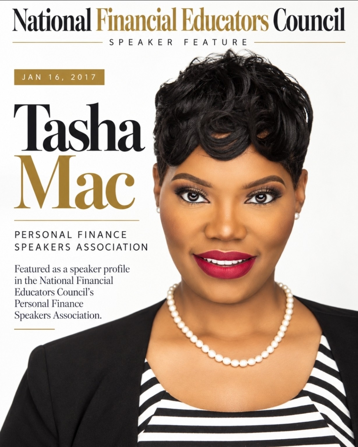 National Financial Educators Council speaker feature — Tasha Mac, Personal Finance Speakers Association, January 16, 2017