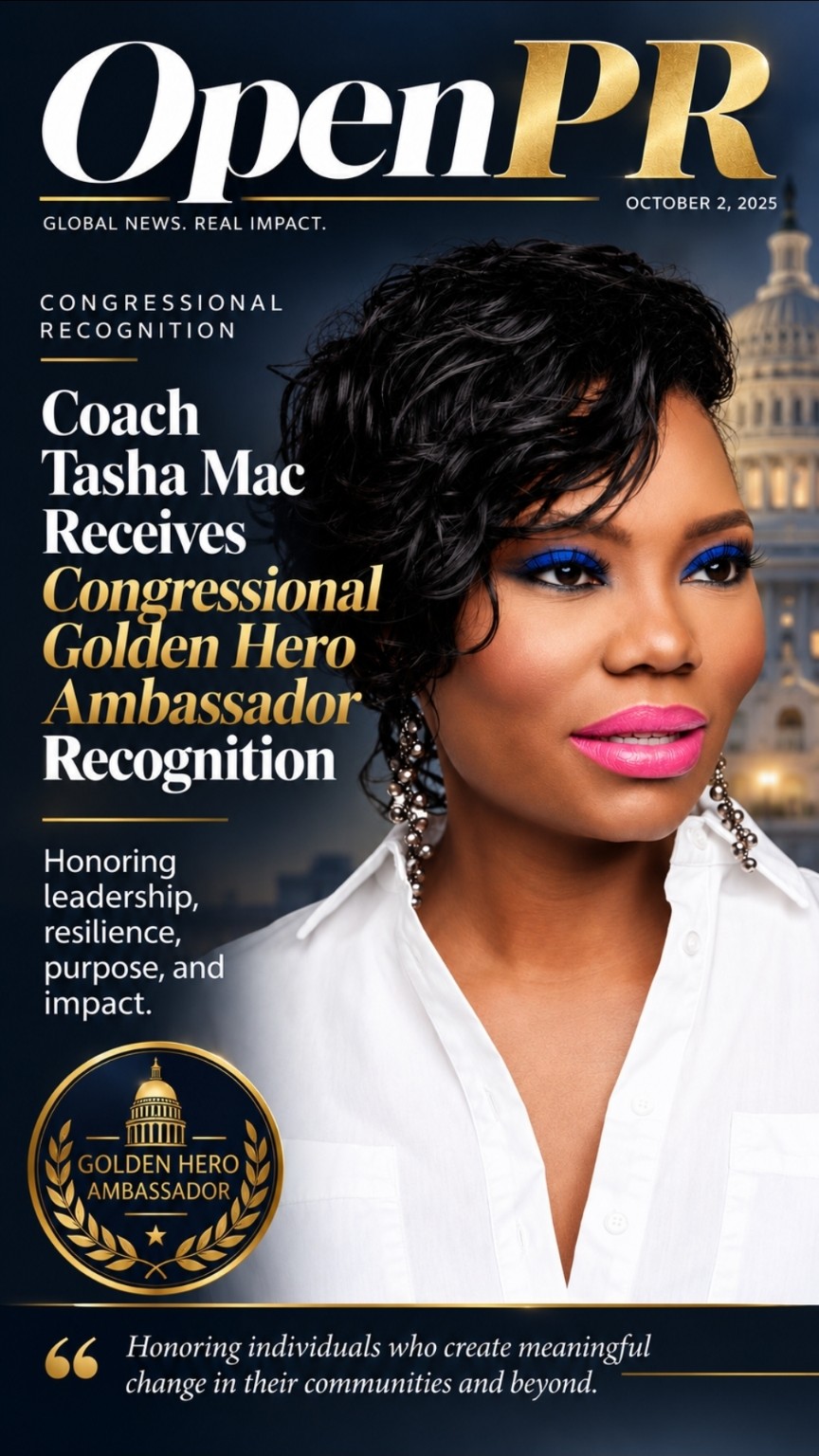 OpenPR announcement — Coach Tasha Mac Receives Congressional Golden Hero Ambassador Recognition, October 2, 2025
